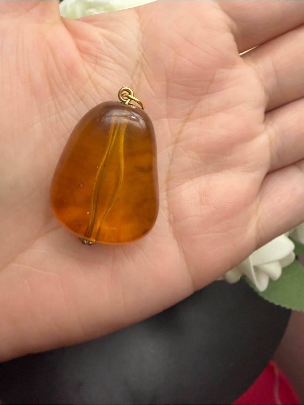 Amber-Tone Glass Pendant Necklace Charm